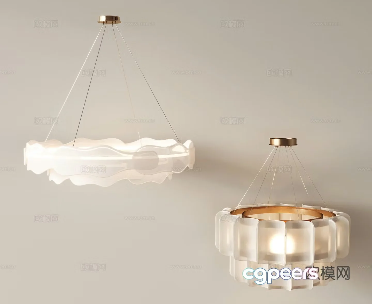 Modern Chandeliers Decorative Chandeliers Creamy Chandeliers Villa Multi-head 3D Model