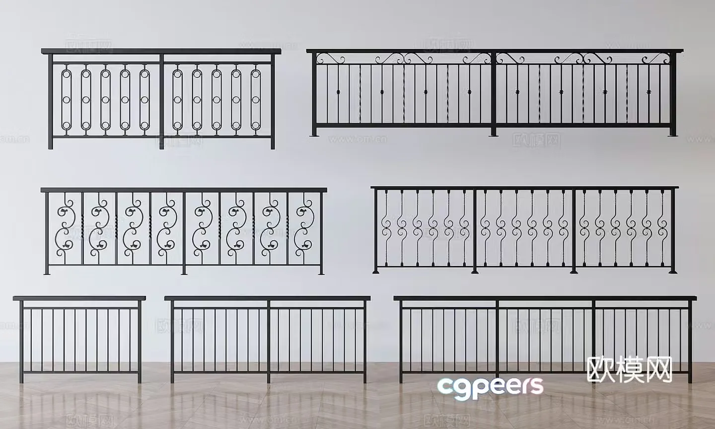 Iron railing fence guardrail carved stair guardrail 3d model