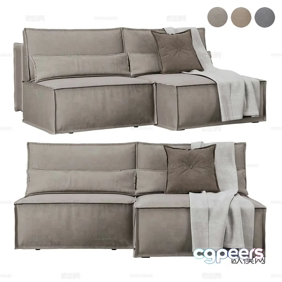 Modern block sofa tofu block sofa double sofa 3D model