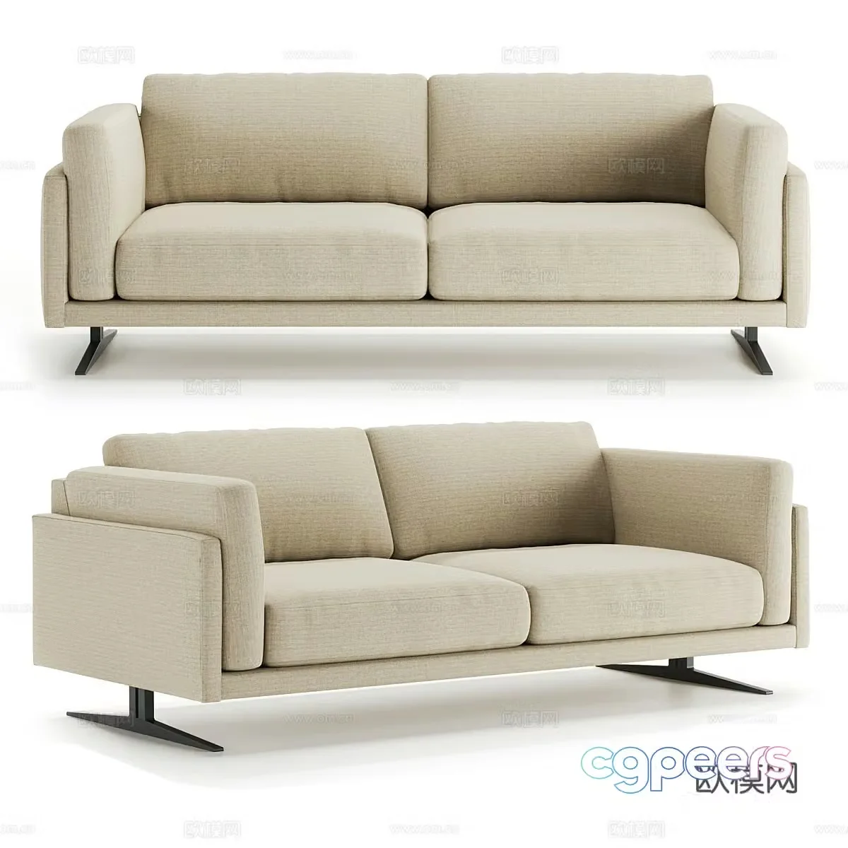 Modern simple double sofa double sofa simple double sofa living room sofa 3d model