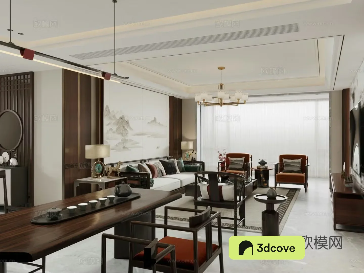 Chinese new Chinese living room Song style aesthetic living room Song style Chinese living room Chinese sofa coffee table