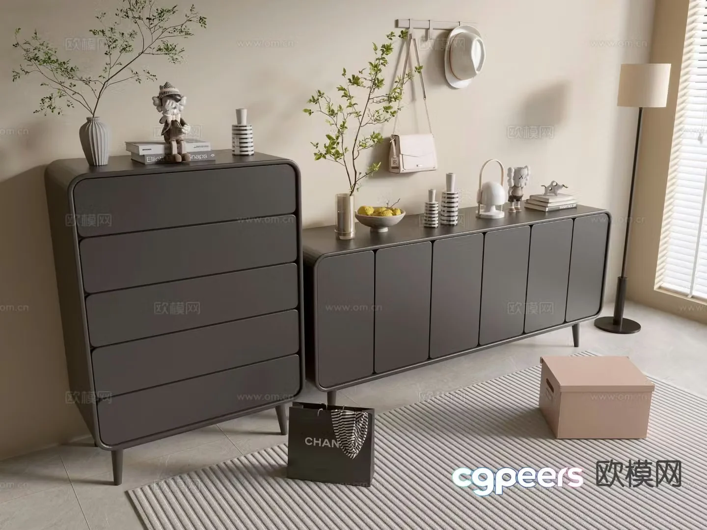 Modern black cabinet chest 3d model