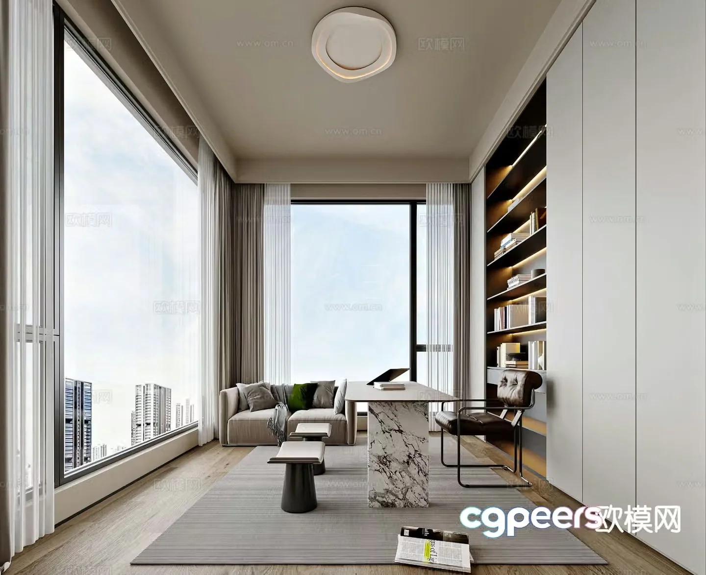 Modern study room leisure area 3d model