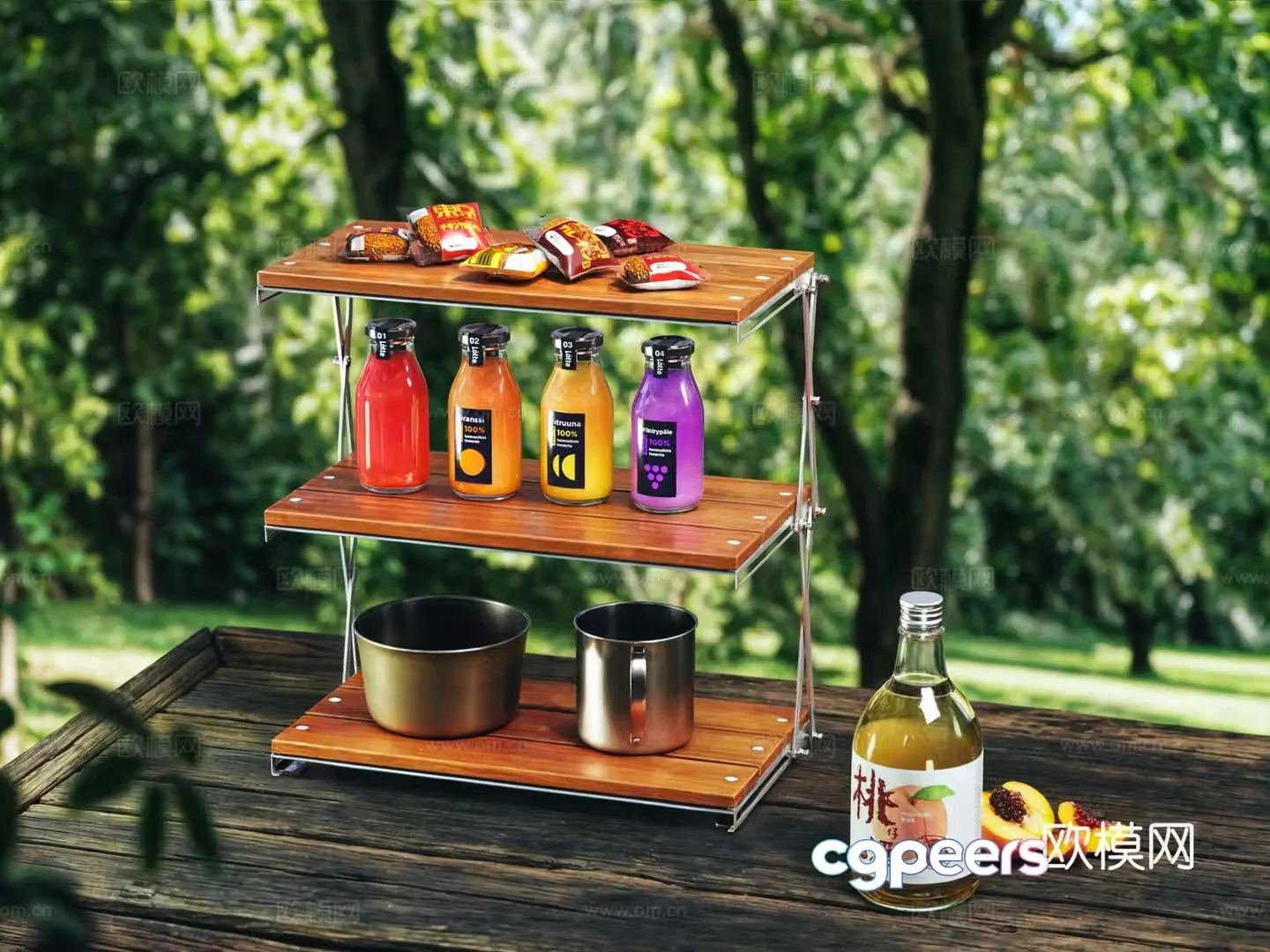 Desktop folding shelf simple figure ornaments display storage rack coffee cup camping rack picnic snack combination 3D model