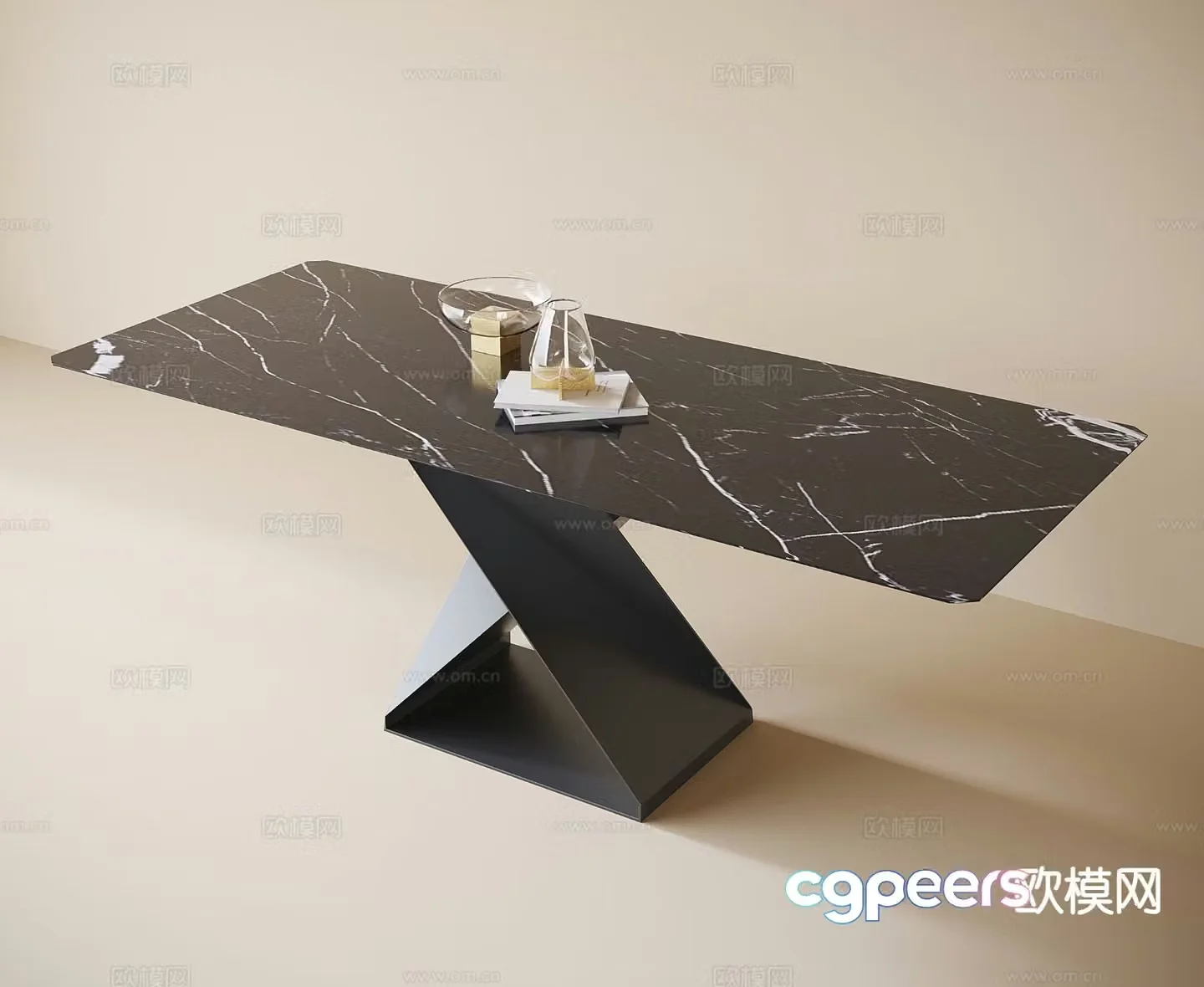 Modern long dining table 3d model