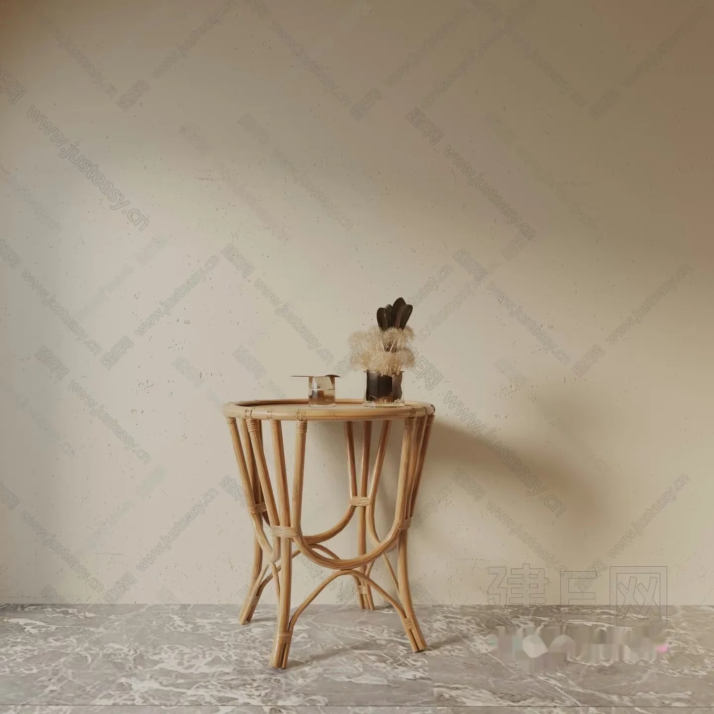 A Small Light-Colored Wicker Table 3D Model – 1910 – VRAY Render