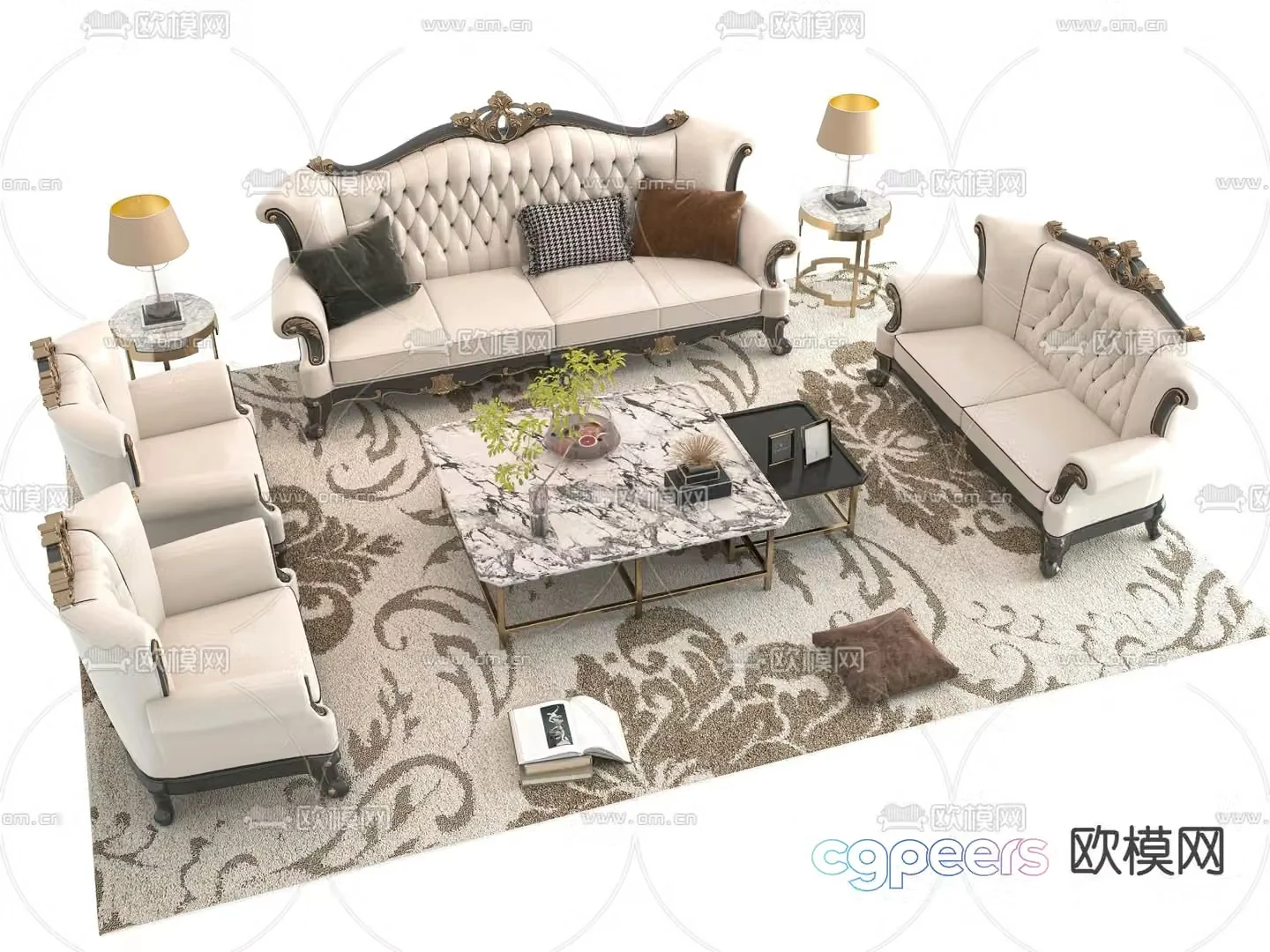 French sectional sofa 3d model
