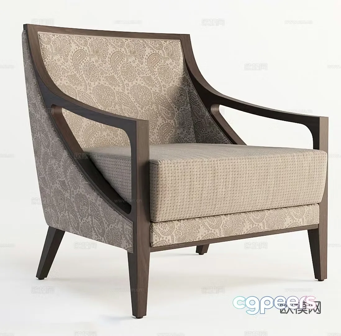 Medium-old single sofa Fabric single sofa Fabric leisure chair Medium-old single chair 3D model