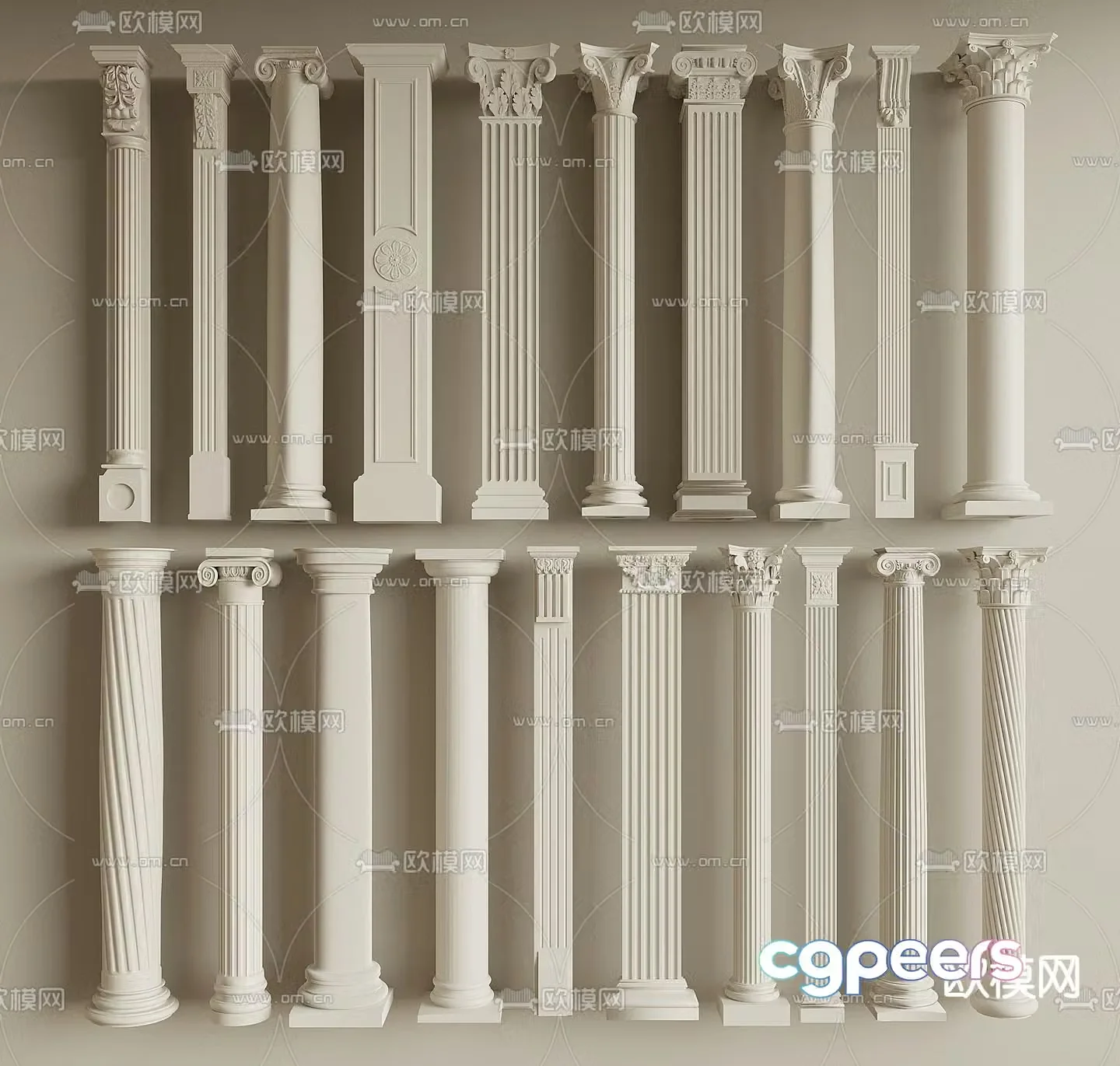 European columns gypsum columns door columns Roman columns 3D model
