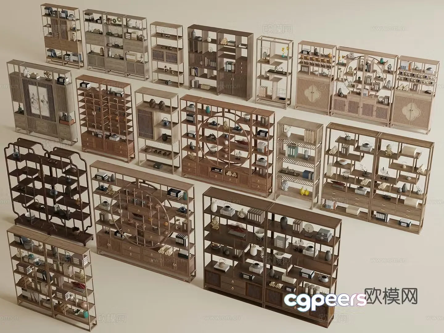 New Chinese style ancient shelf bookshelf ornaments books 3d model
