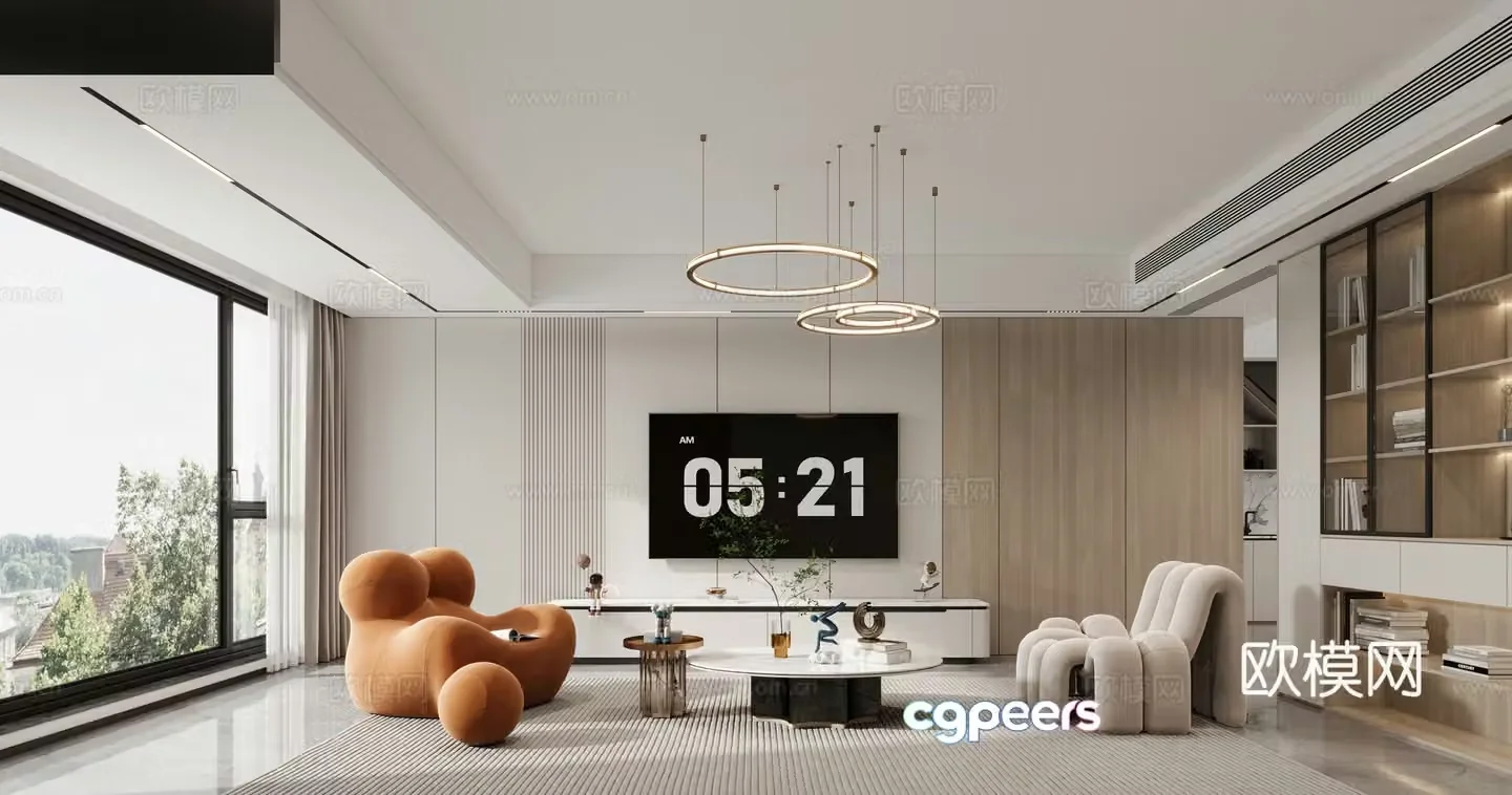 Modern living and dining room 3d model