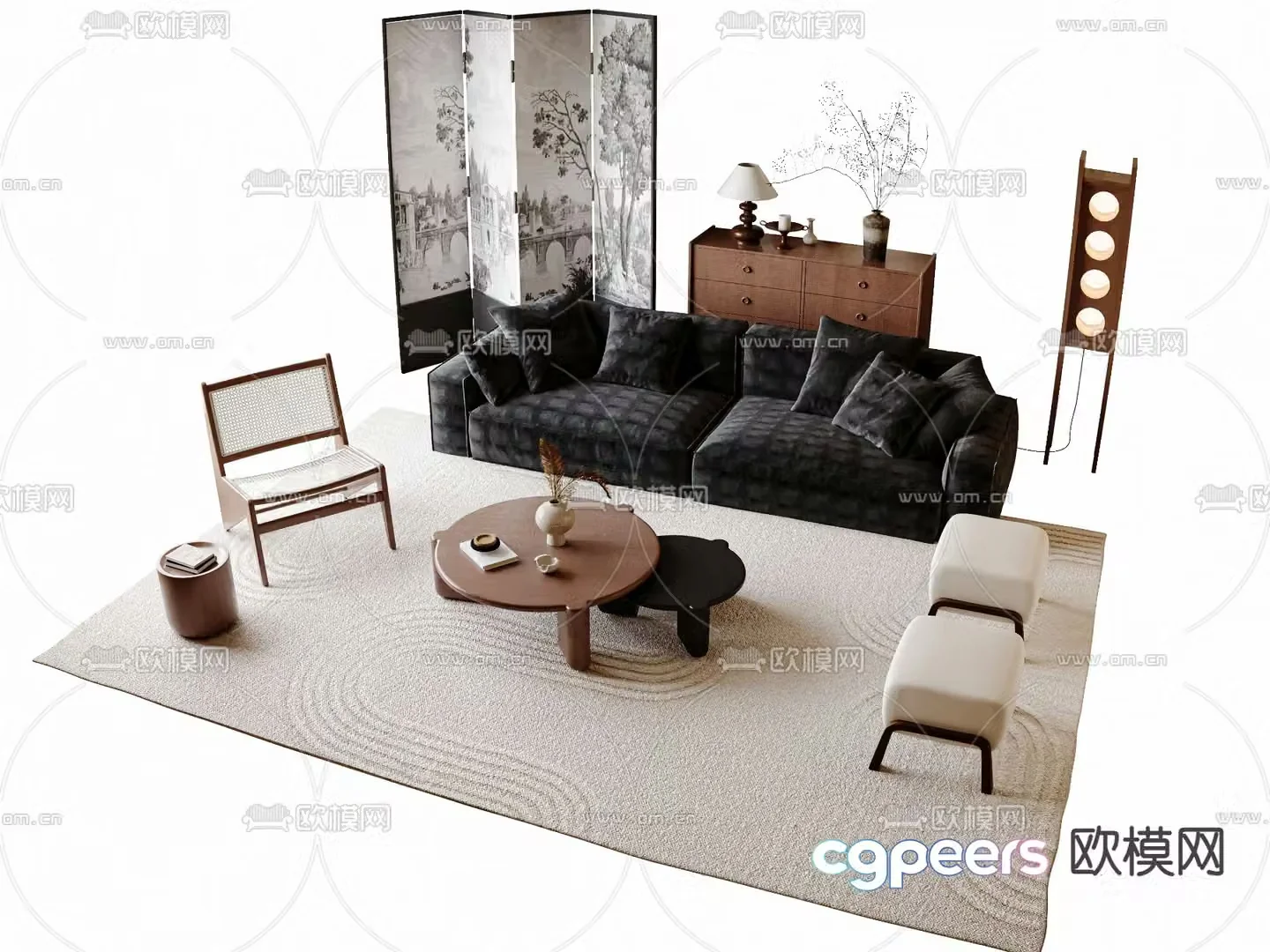 Medieval sofa set 3d model