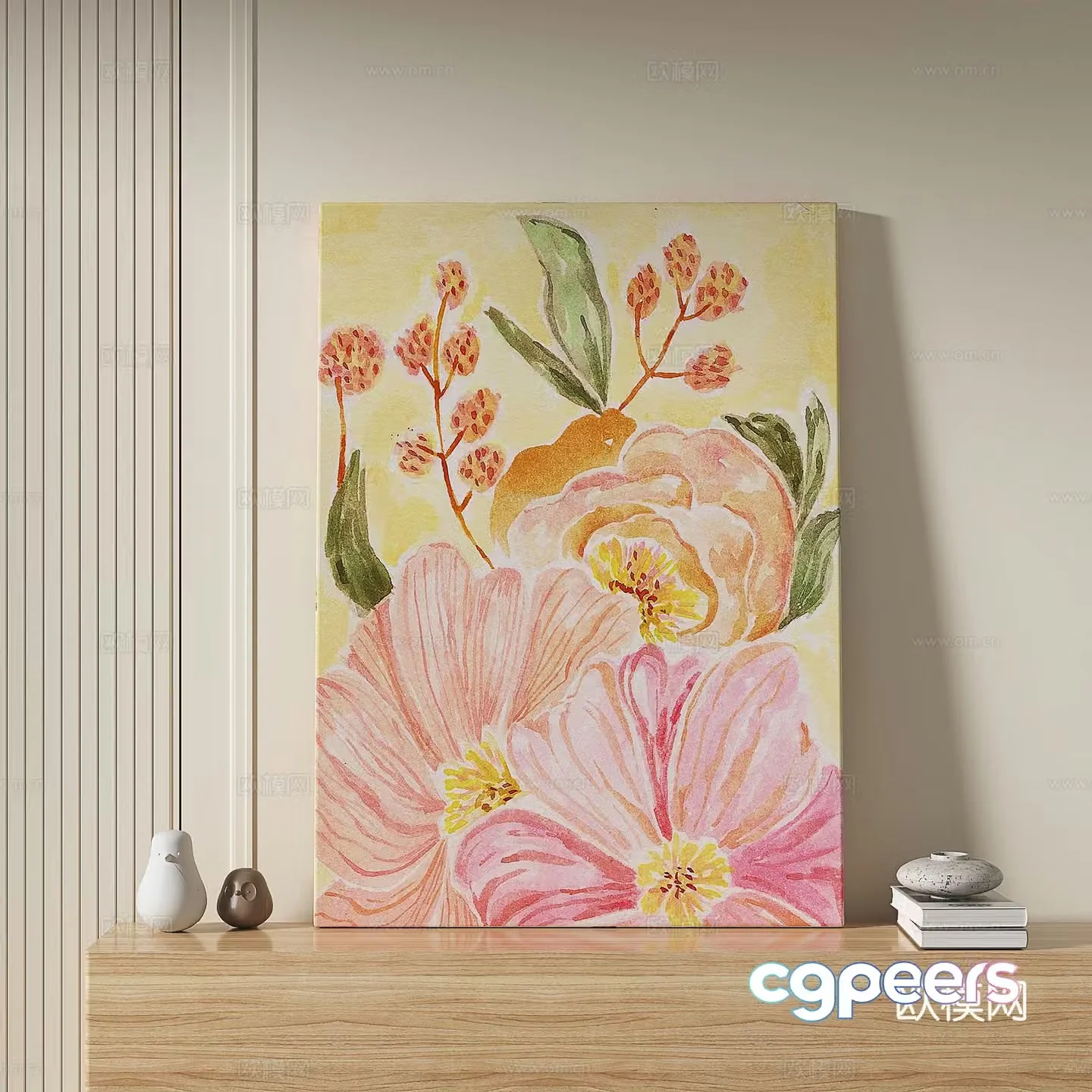 Modern retro oil painting cream decorative painting 3d model