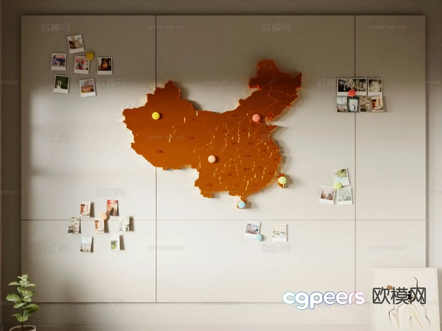 Map wall record wall photo wall wall decoration 3d model