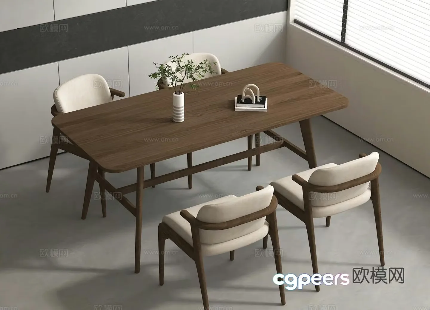 Nordic dining table and chairs strip dining table 3d model