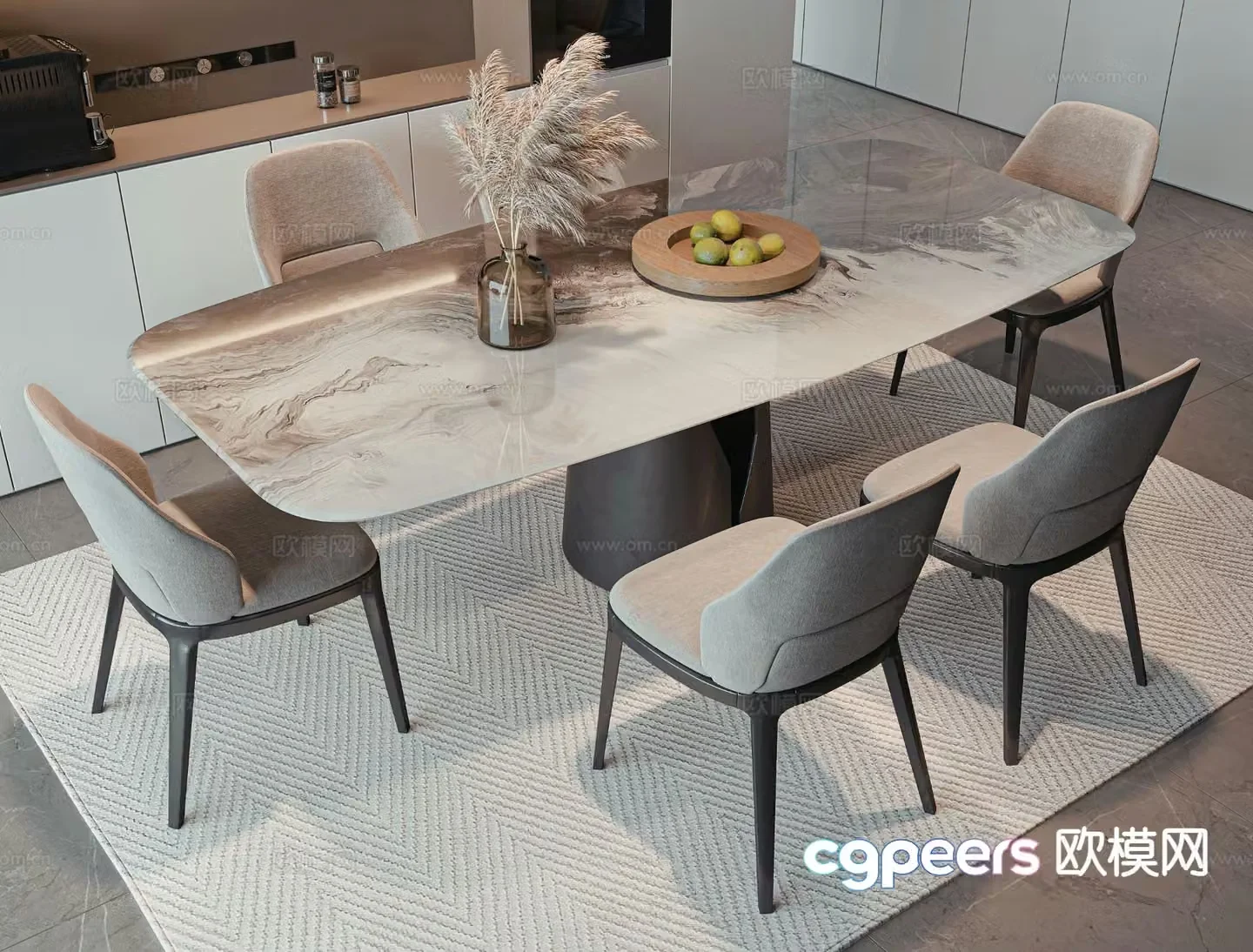 Modern dining table and chairs 3d model