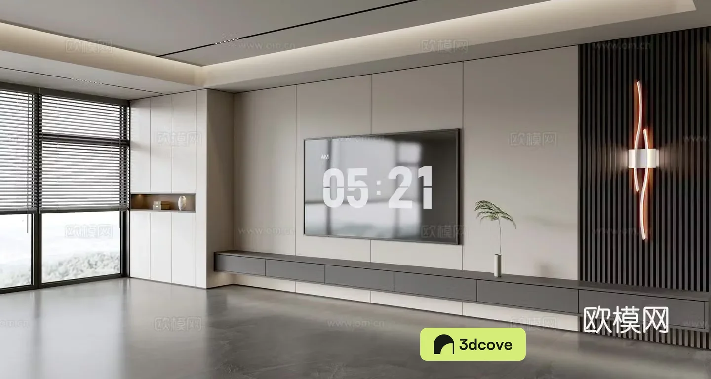 Modern Italian living room light luxury TV background wall full wall TV cabinet