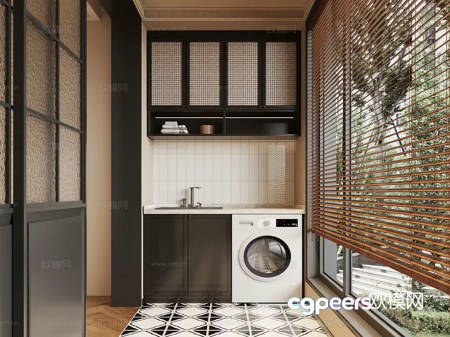 Medieval style balcony laundry room 3d model
