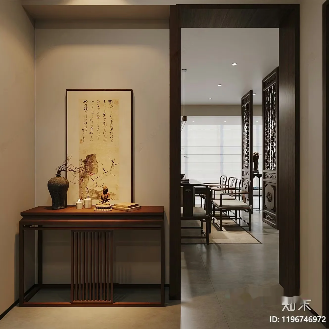 The Main Subject Is A Table With A Vase And A Painting 3D Model – 20092 – VRAY Render