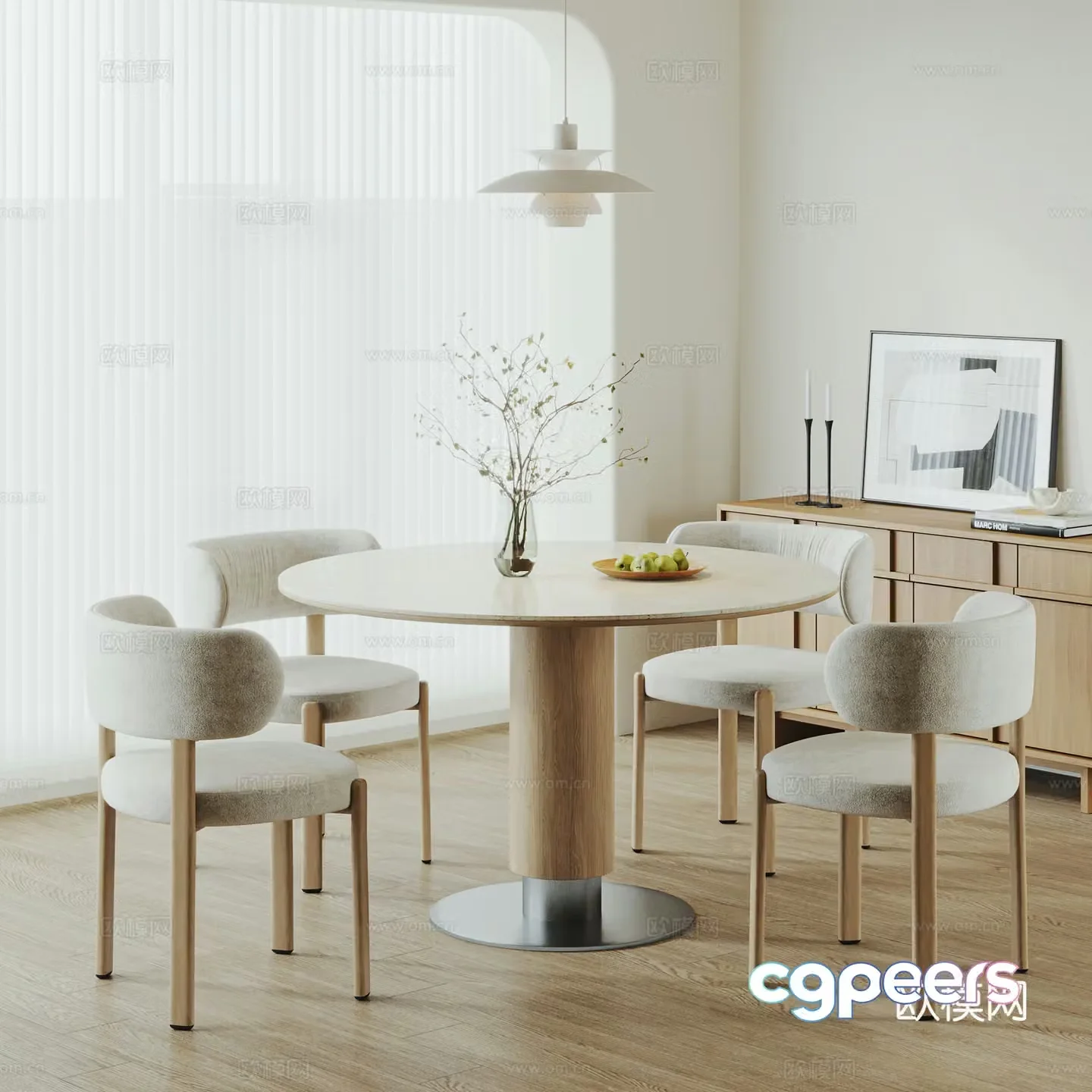 Nordic restaurant Nordic dining table and chairs Round dining table and chairs Solid wood dining table and chairs Rock table and 3D model