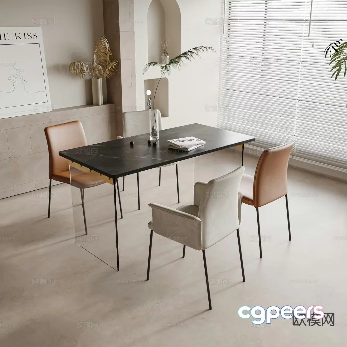 Modern dining table and chairs 3d model