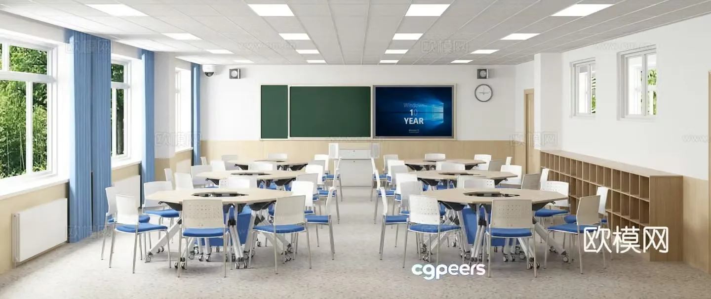 Modern classroom Multifunctional classroom Multilateral table and chair 3D model