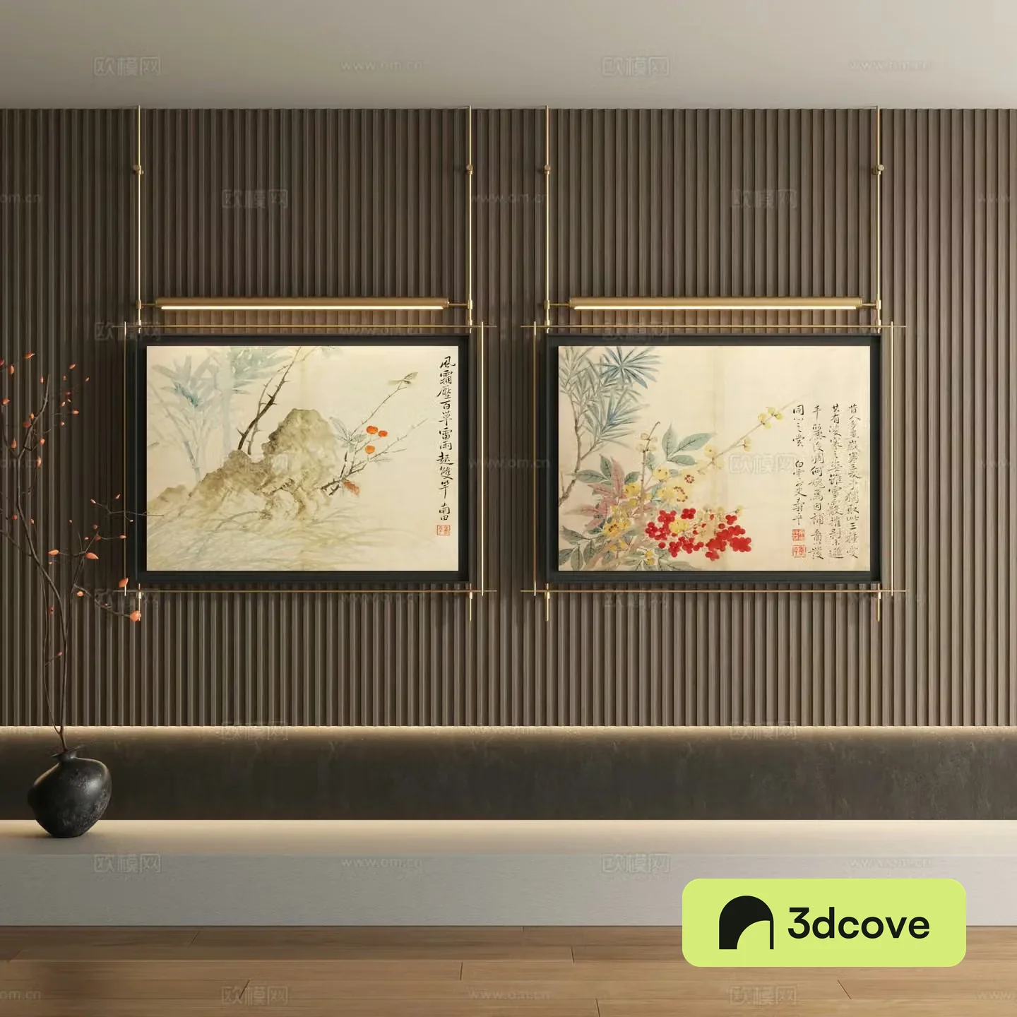 New Chinese style ancient painting metal pole decorative painting