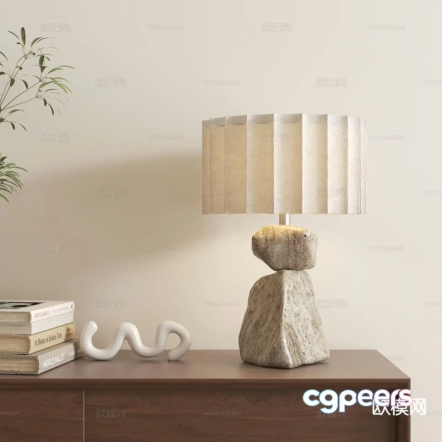 Wabi-sabi style stone desk lamp 3d model