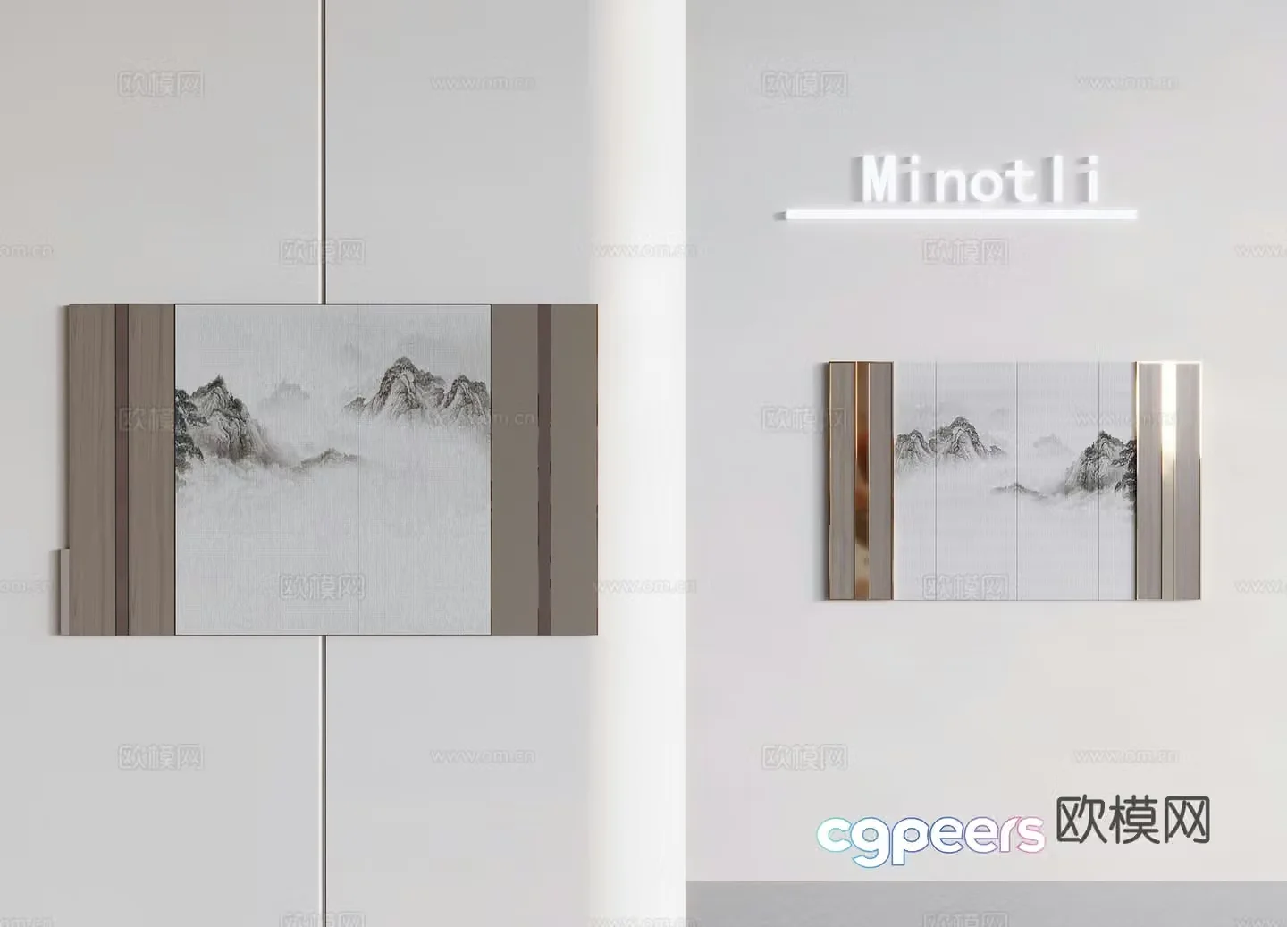 Ink and wash background wall 3d model