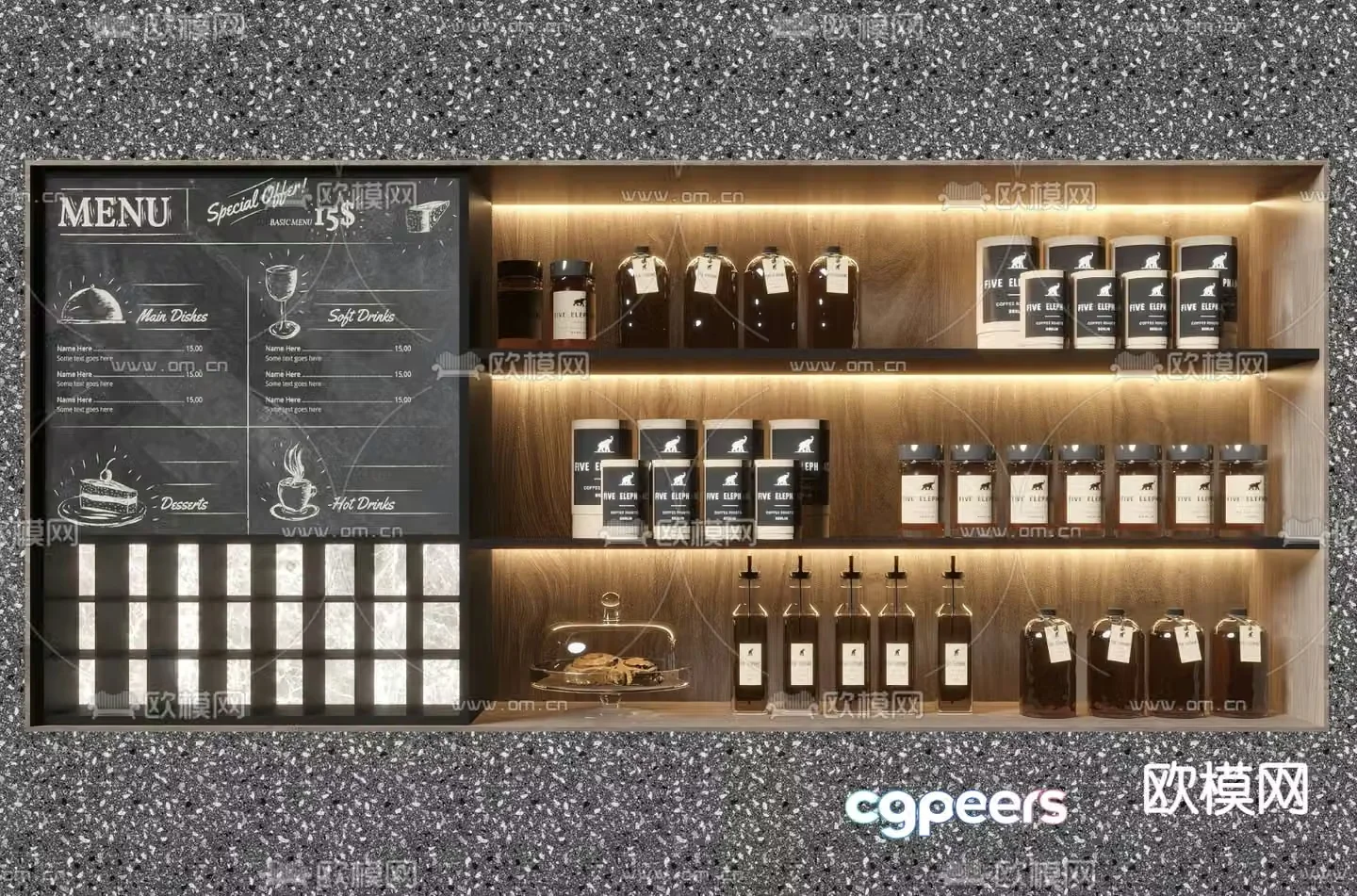 Coffee shop storage rack coffee display rack 3d model