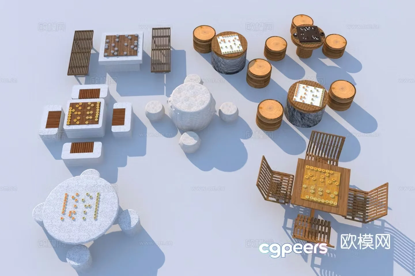 Modern stone chess seat 3d model
