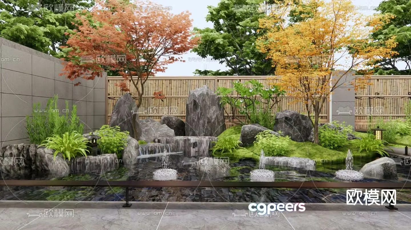 Rockery waterscape fountain bridge flowing water 3d model