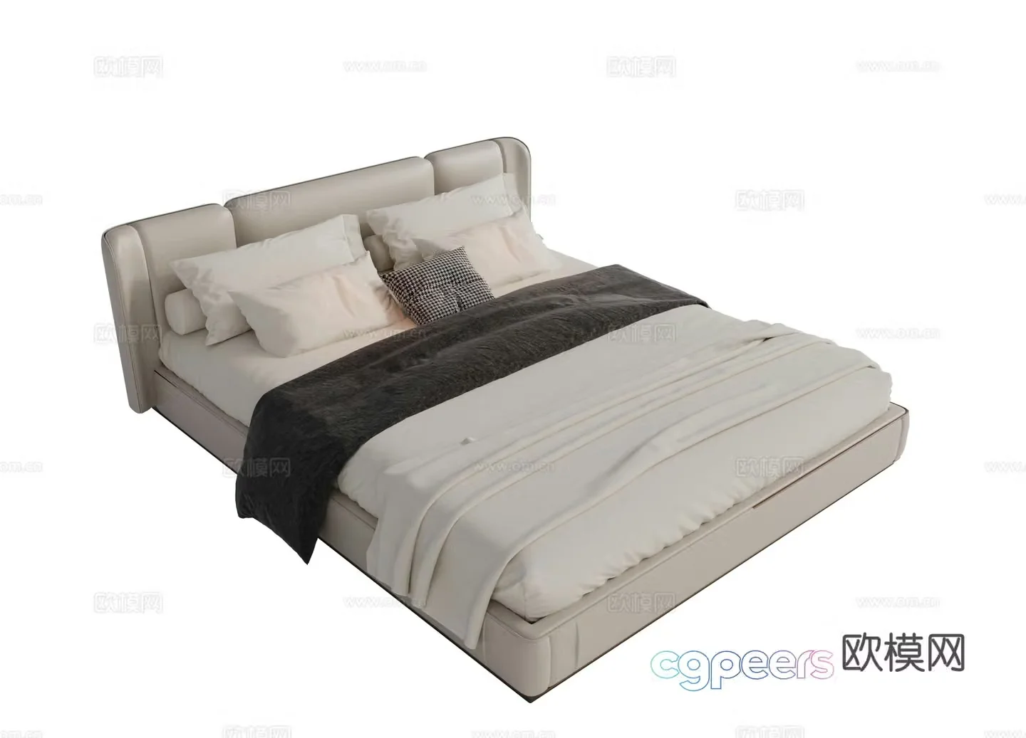 Modern fabric double bed master bedroom bed minimalist bedroom bed Minotti modern double bed 3d model