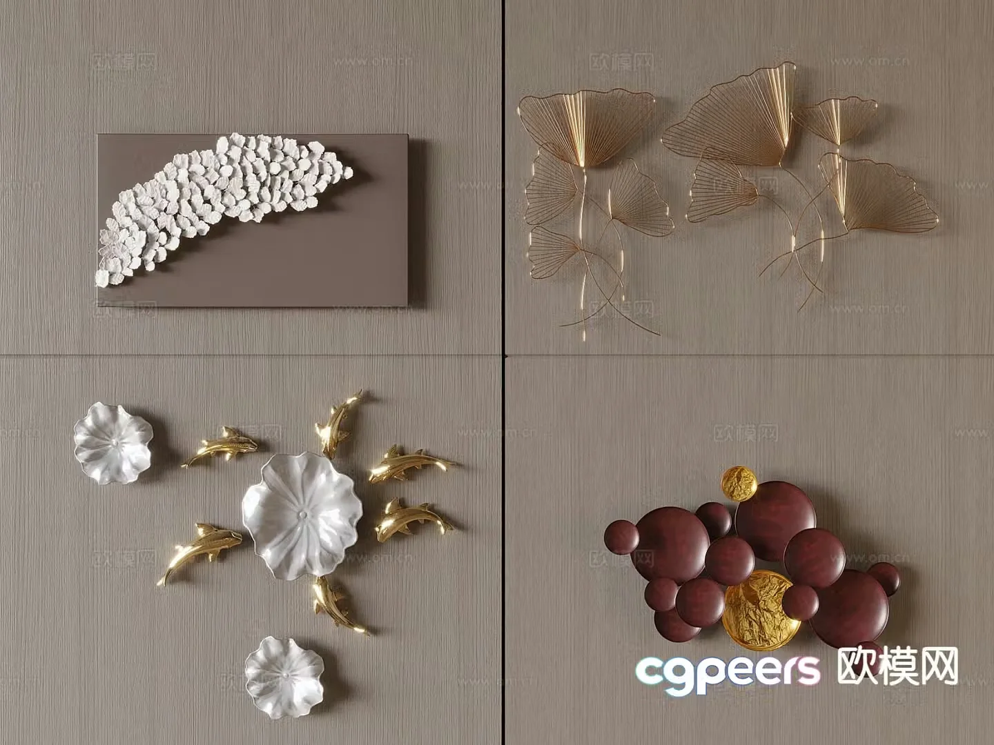 Ceramic lotus leaf wall decoration metal hanging 3d model
