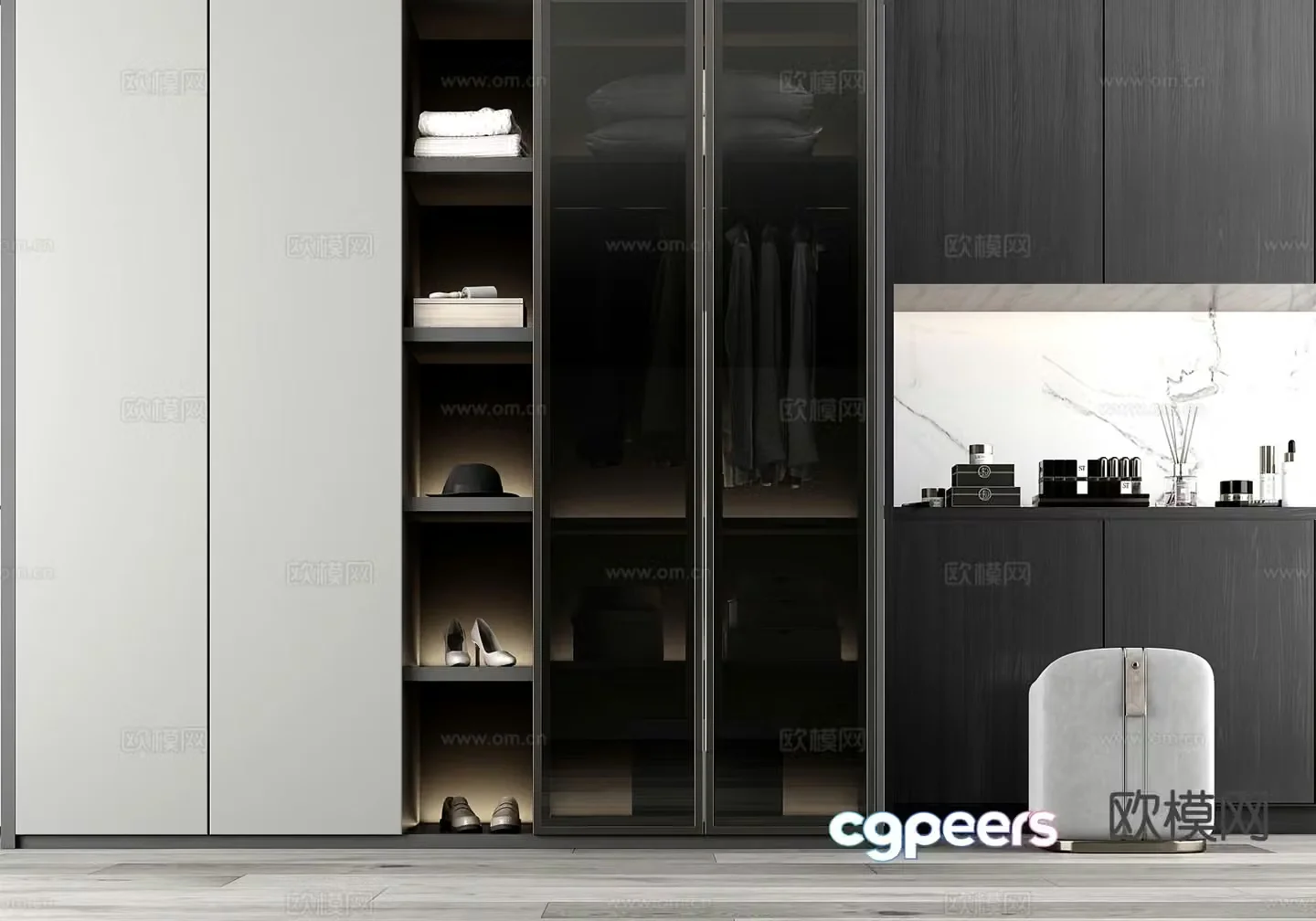 Light luxury wardrobe 3D model