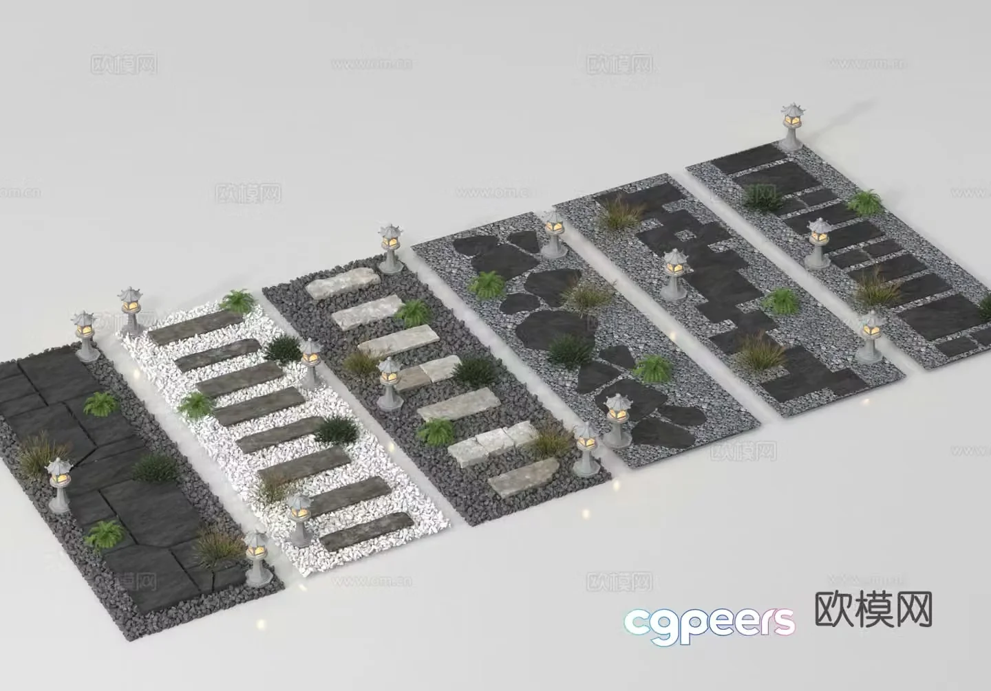 Landscape garden road park steps road paving stone road 3D model