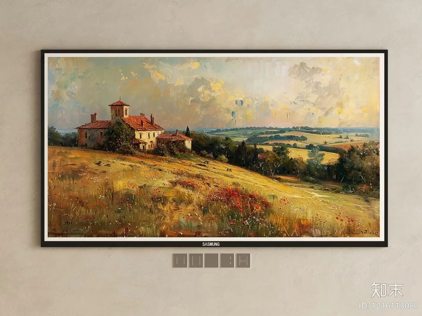 A Painting Of A House In A Field 3D Model – 12086 – VRAY Render