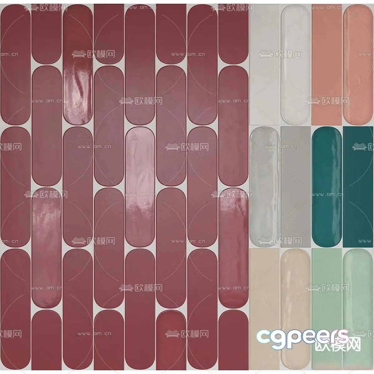 Mahogany tiles wall tiles colorful wall 3d model