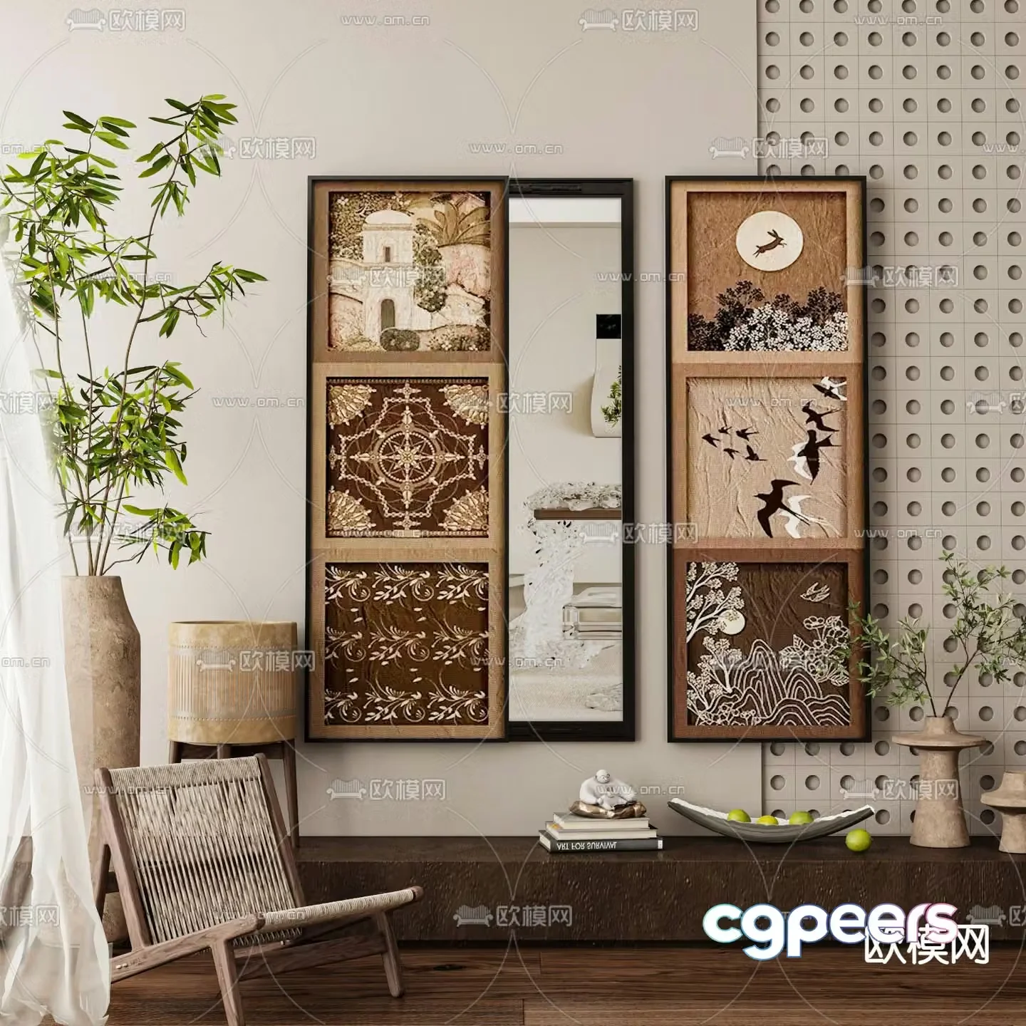 Middle-aged style hanging paintings mirror decorative paintings decorative mirror 3D model