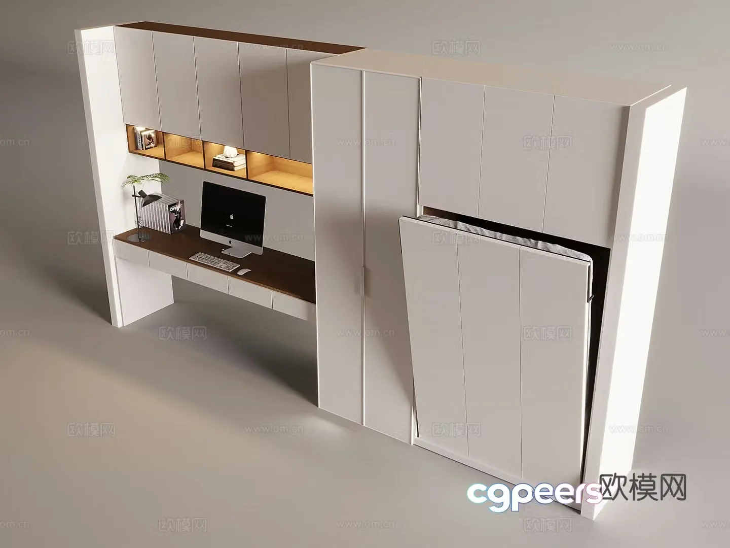 Nordic desk desktop computer Invisible bed wardrobe integrated folding bed Murphy side rolling bed 3D model
