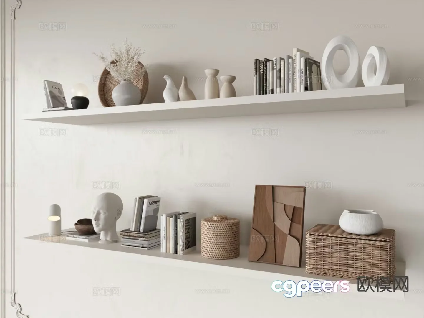 Modern decorations ornaments books sculptures hanging paintings 3D model