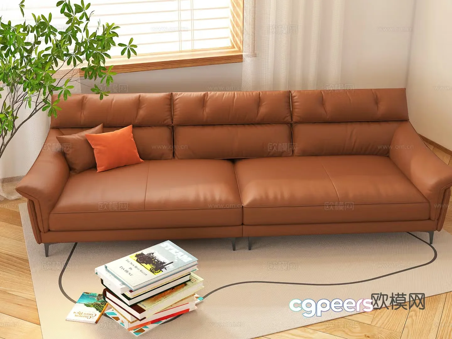 Modern sofa combination leather sofa multi-person sofa with handrails casual sofa 3D model
