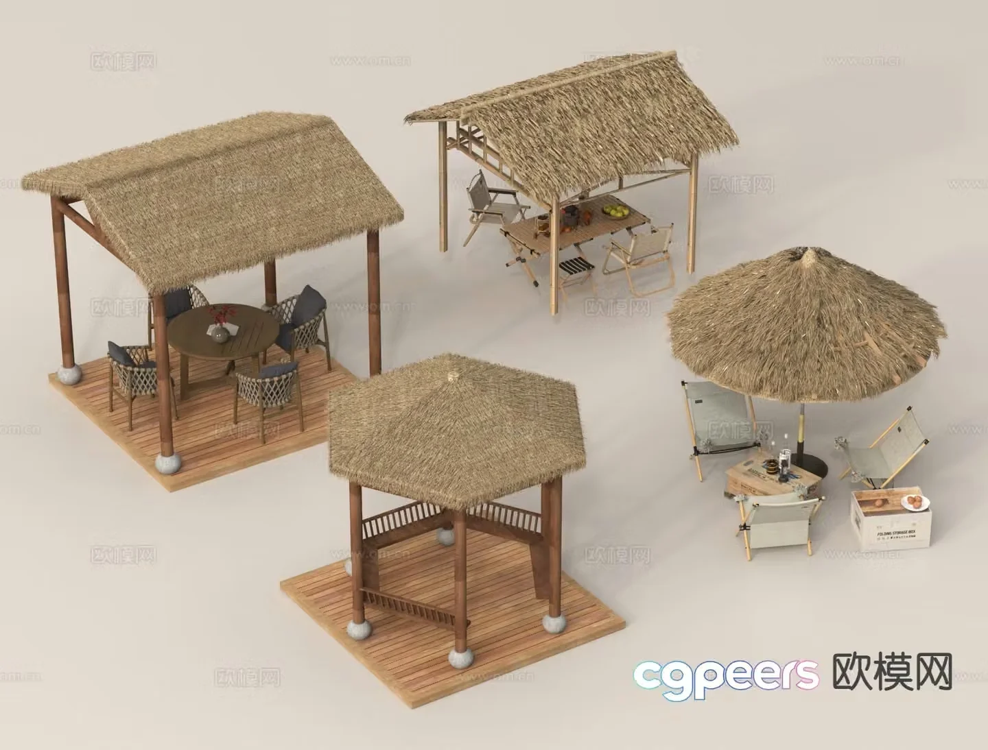 Outdoor tables and chairs camping tables and chairs thatched shed 3d model