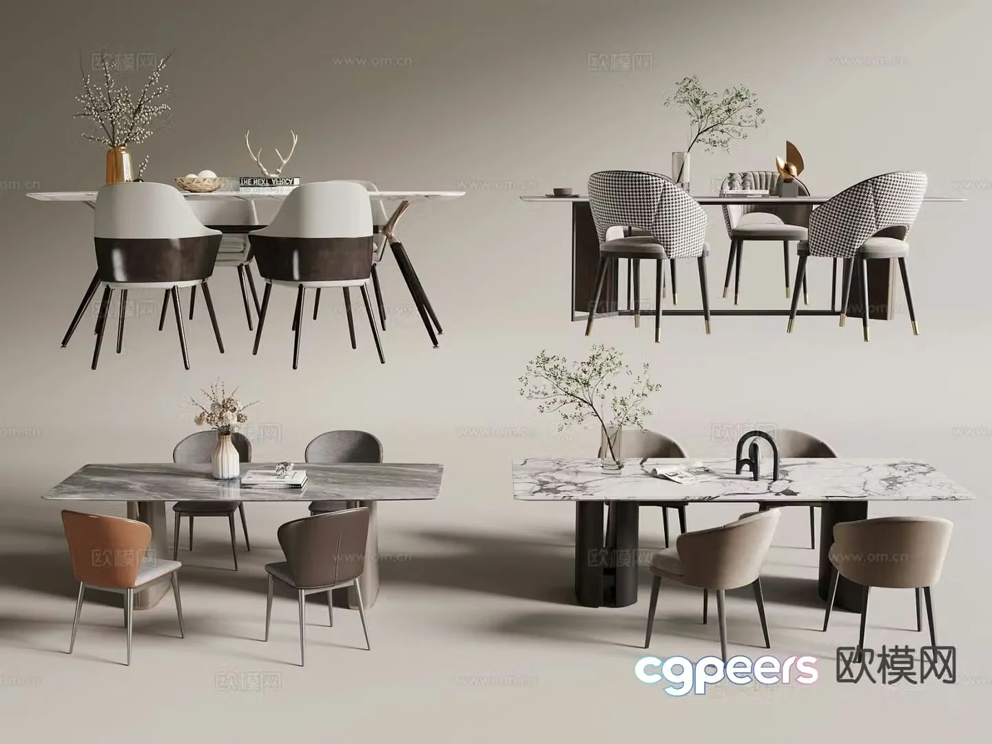 Modern dining table and chairs bar dining table 3d model
