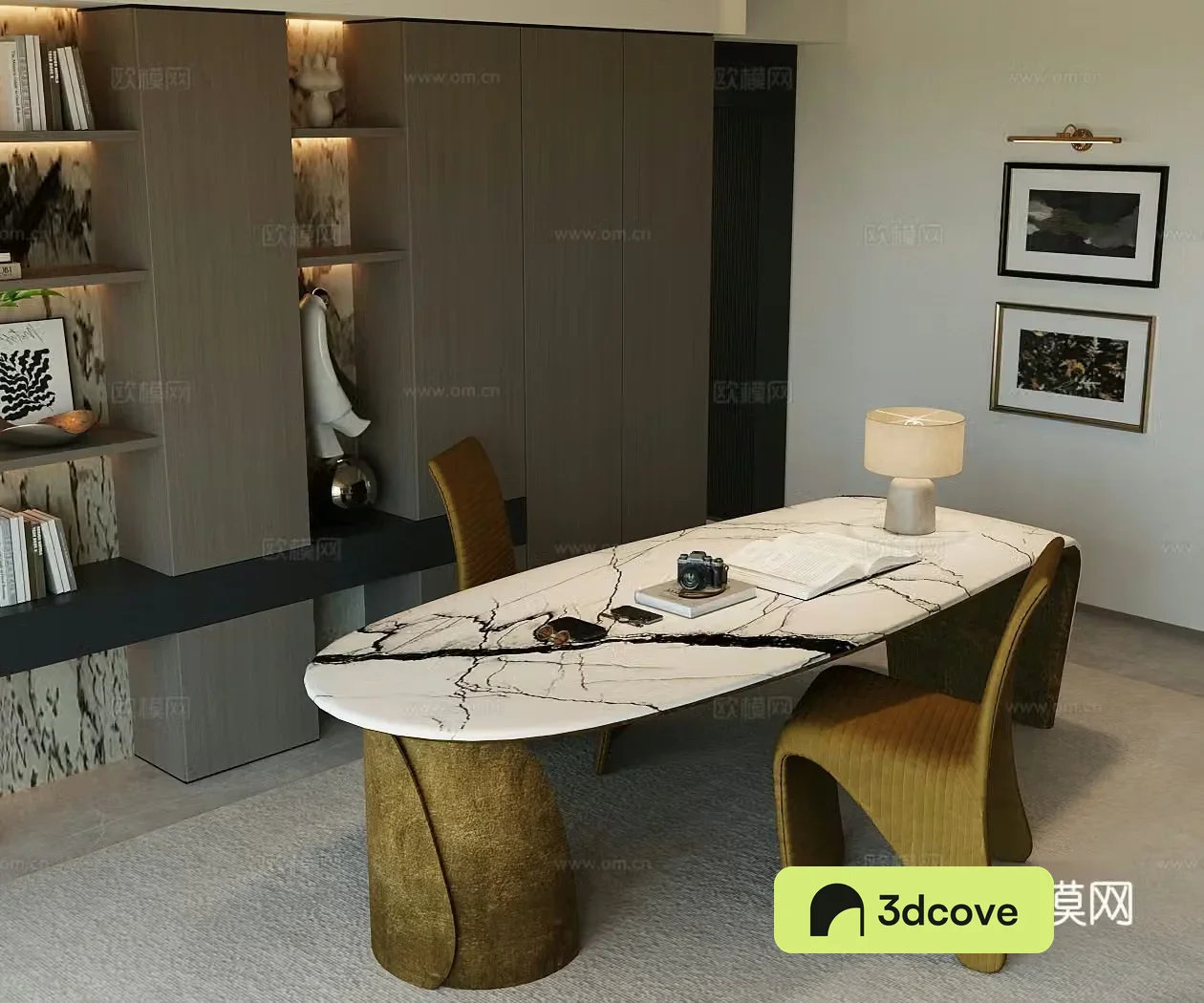 Light luxury Italian desk and chair Italian open study Italian retro study Living room