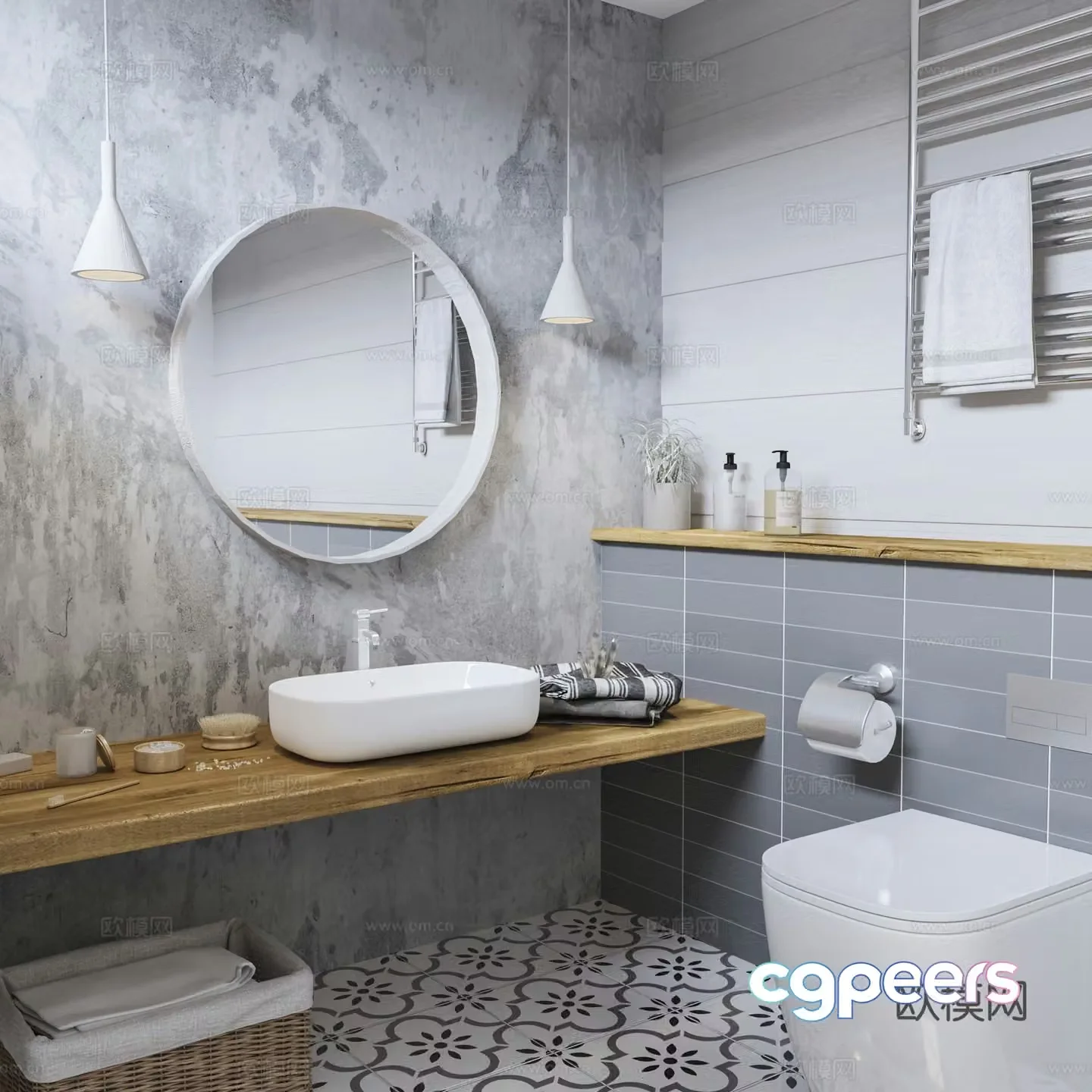 Modern Nordic bathroom Bathroom Supplies Combination B&B Bathroom Minimalist bathroom Off-white 3D Model