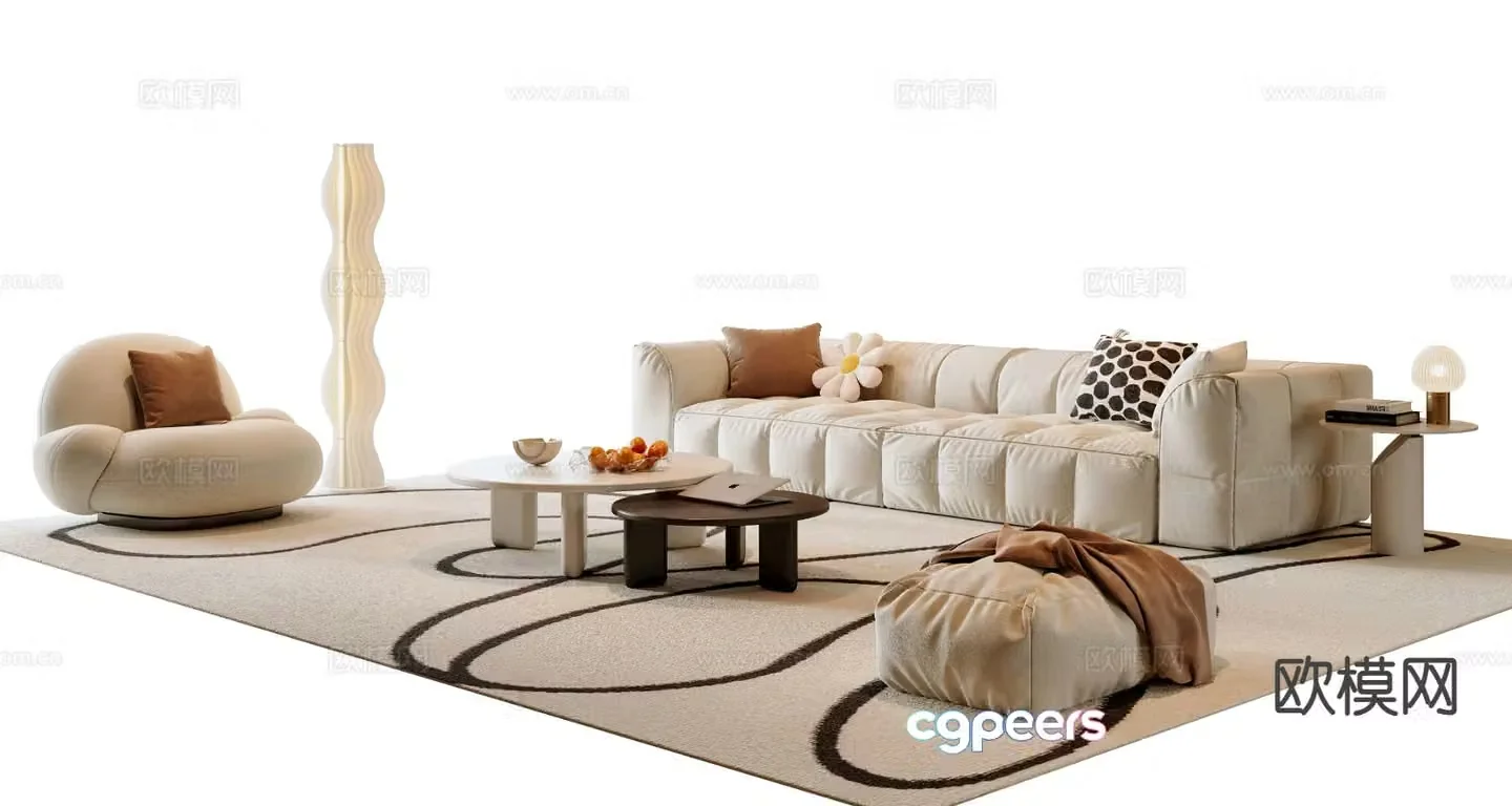 Cream style modular sofa 3d model