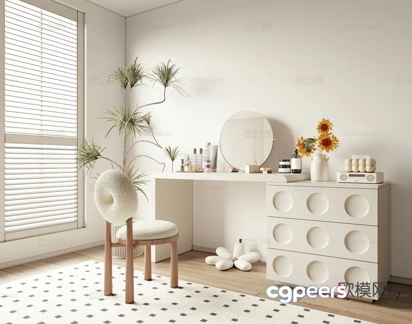 Cream style dressing table cosmetics ornaments 3D model