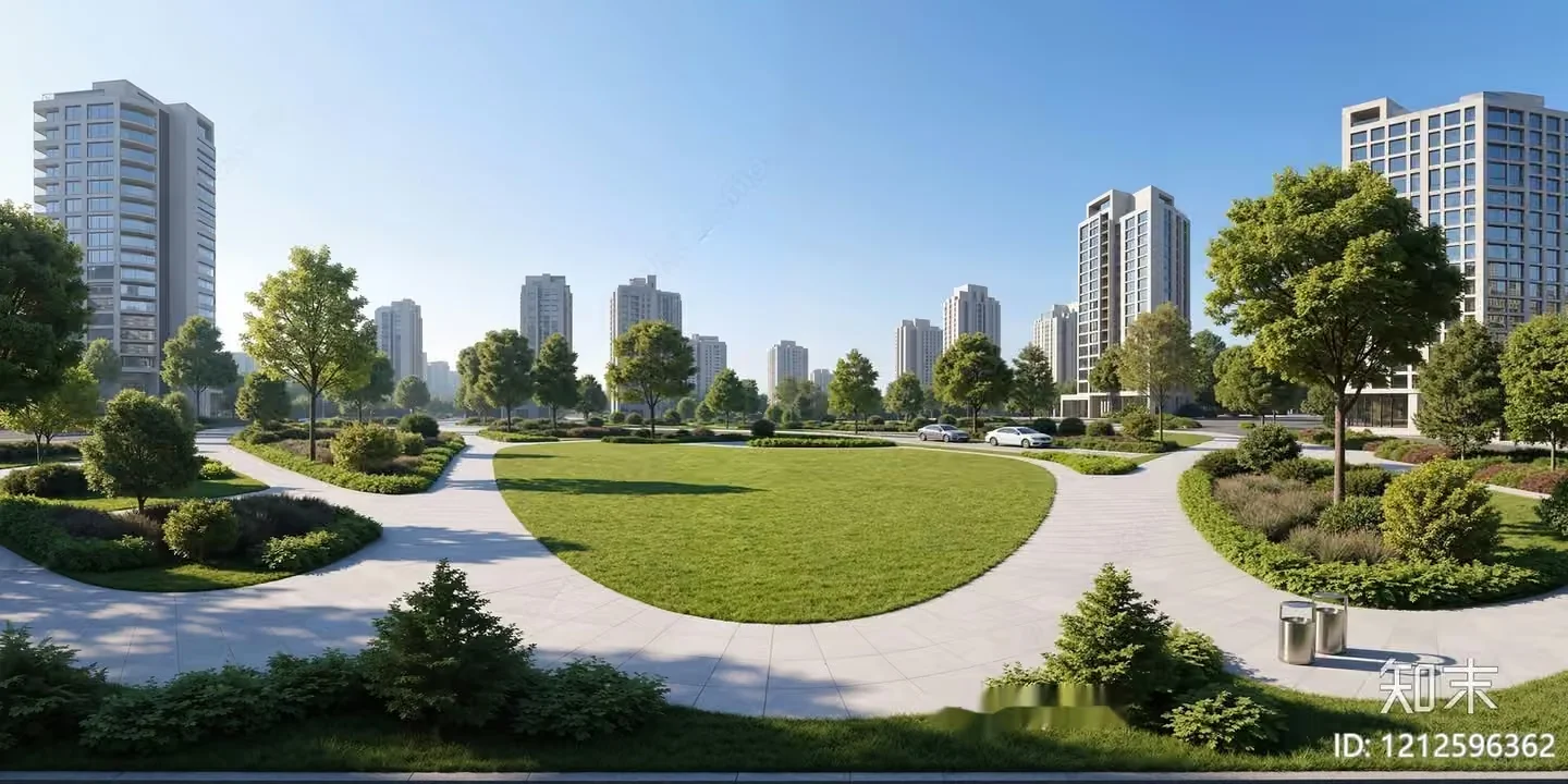 A Large Open Green Space With Tall Buildings In The Background 3D Model – 10843 – VRAY Render