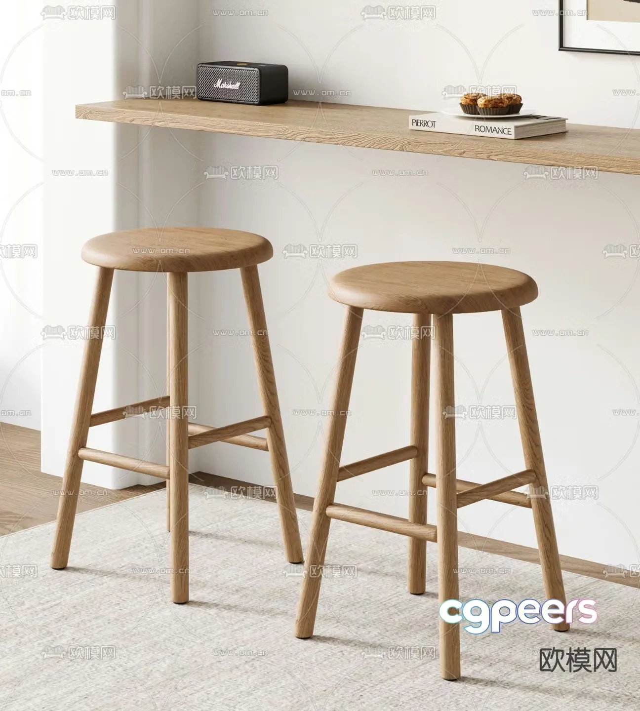 Nordic bar stool bar stool high stool 3d model